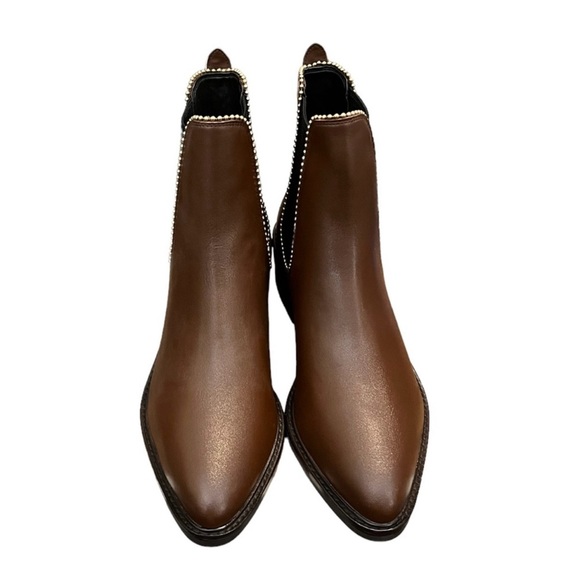 COACH Bowery Leather Beadchain Chelsea Brown Walnut Booties Size 6 - Picture 6 of 10